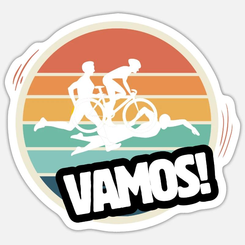 Vamos triathlon rétro - Sticker taille S (10 x 10 cm) - blanc mat