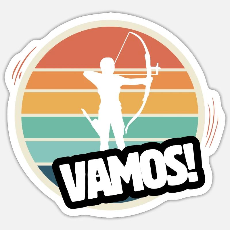 Vamos Bogenschießen Retro - Sticker Größe S (10 x 10 cm) - Mattweiß