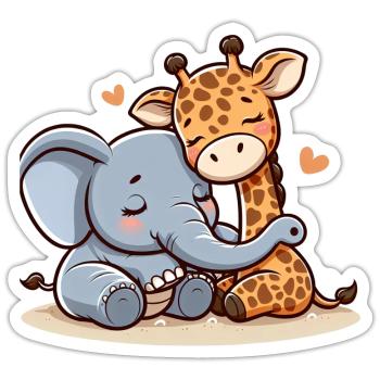 Cuddling Elephant And Giraffe In Love - Sticker Größe S (10 x 10 cm) - Mattweiß - Vorne