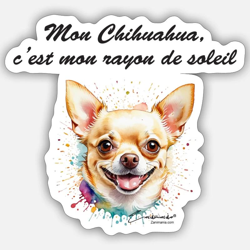 Chihuahua rayon de soleil - Sticker taille S (10 x 10 cm) - blanc mat