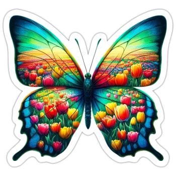 Schmetterling Tulpe Tulpen Holland - Sticker Größe S (10 x 10 cm) - Mattweiß - Vorne