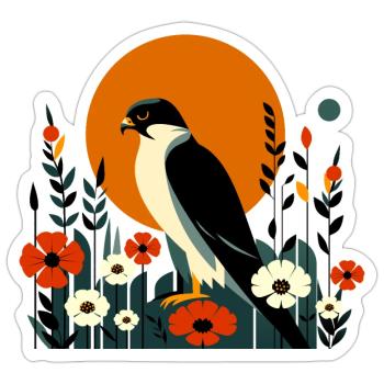 Wanderfalke in Blumen - Sticker Größe S (10 x 10 cm) - Mattweiß - Vorne