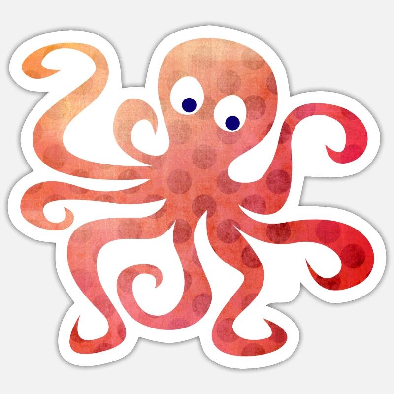 Octopus Dots Squid Tentacule Bande dessinée - Sticker taille S (10 x 10 cm) - blanc mat