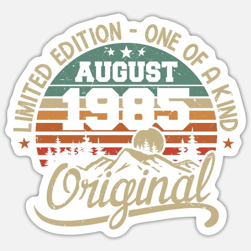 August 1985 Geburtstagsgeschenk - geboren im August 1985 - Sticker Größe S (10 x 10 cm) - Mattweiß