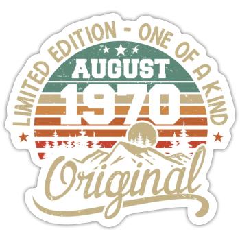 Août 1970 Cadeau D'anniversaire - Né en Août 1970 - Sticker taille S (10 x 10 cm) - blanc mat - Devant