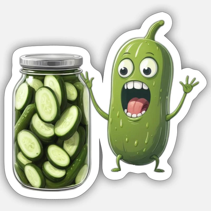 Cornichon réagissant à un pot de cornichons - Amateurs de cornichons - Sticker taille S (10 x 10 cm) - blanc mat