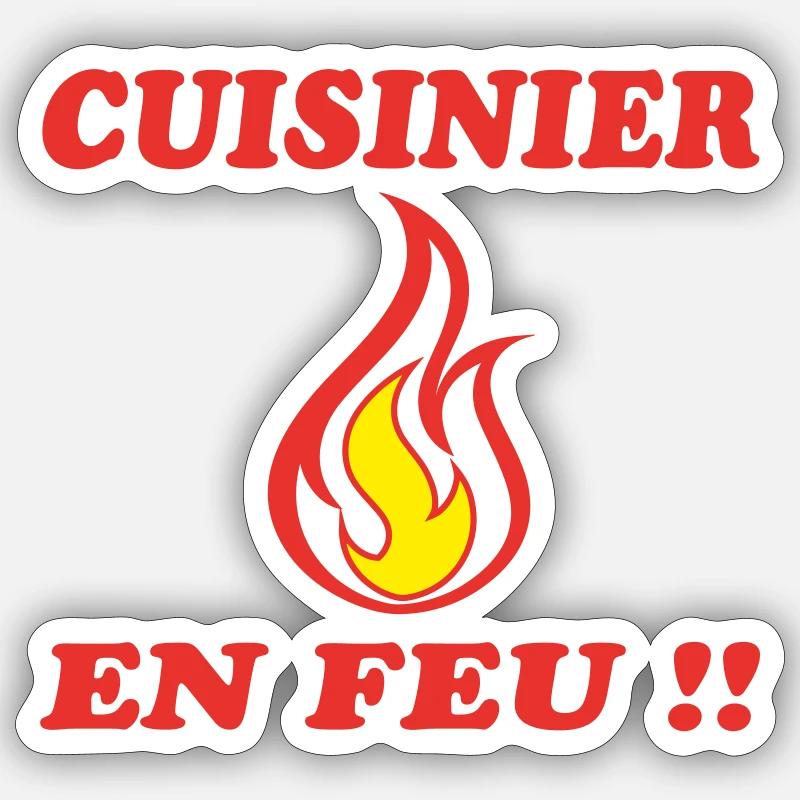 CUISINIER EN FEU !!! - Sticker taille S (10 x 10 cm) - blanc mat