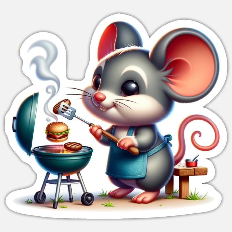 Cute BBQ Mouse - Sticker size S (10 x 10 cm) - white matte