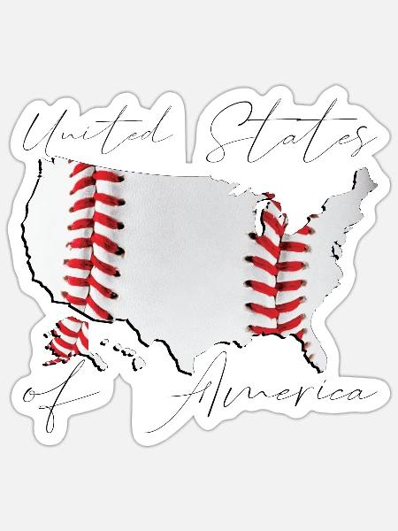 USA | echter Baseball | Landkarte Script - Sticker Größe S (10 x 10 cm) - Mattweiß