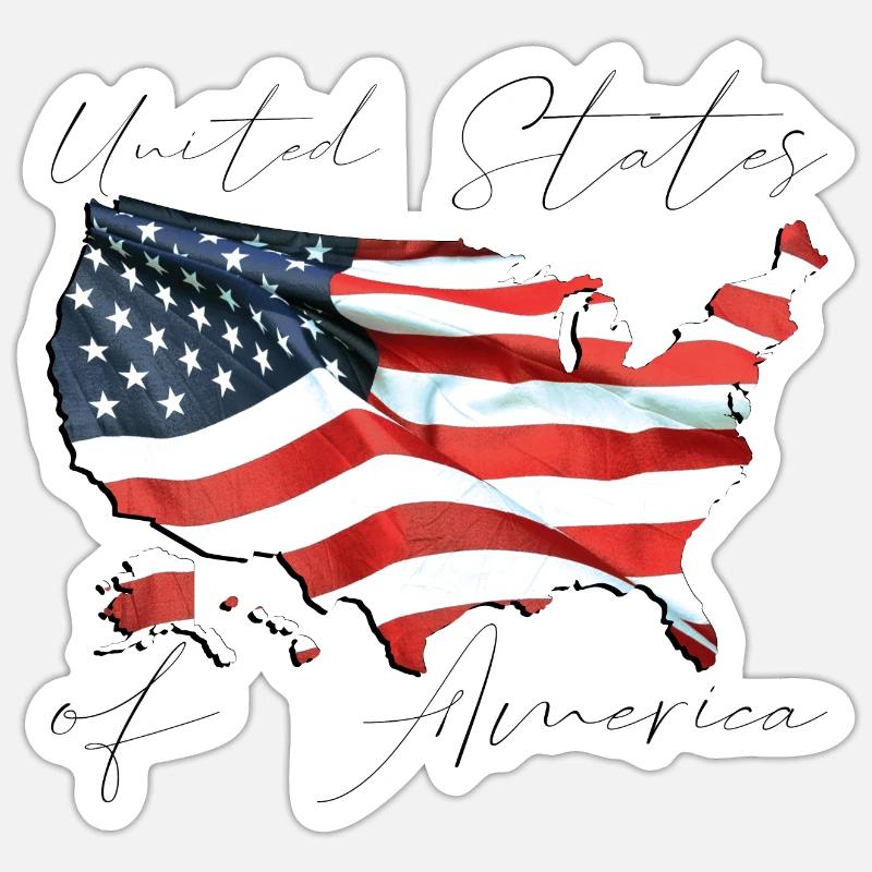 USA | echte Flagge | Flag Map Script Sticker Größe S (10 x 10 cm)