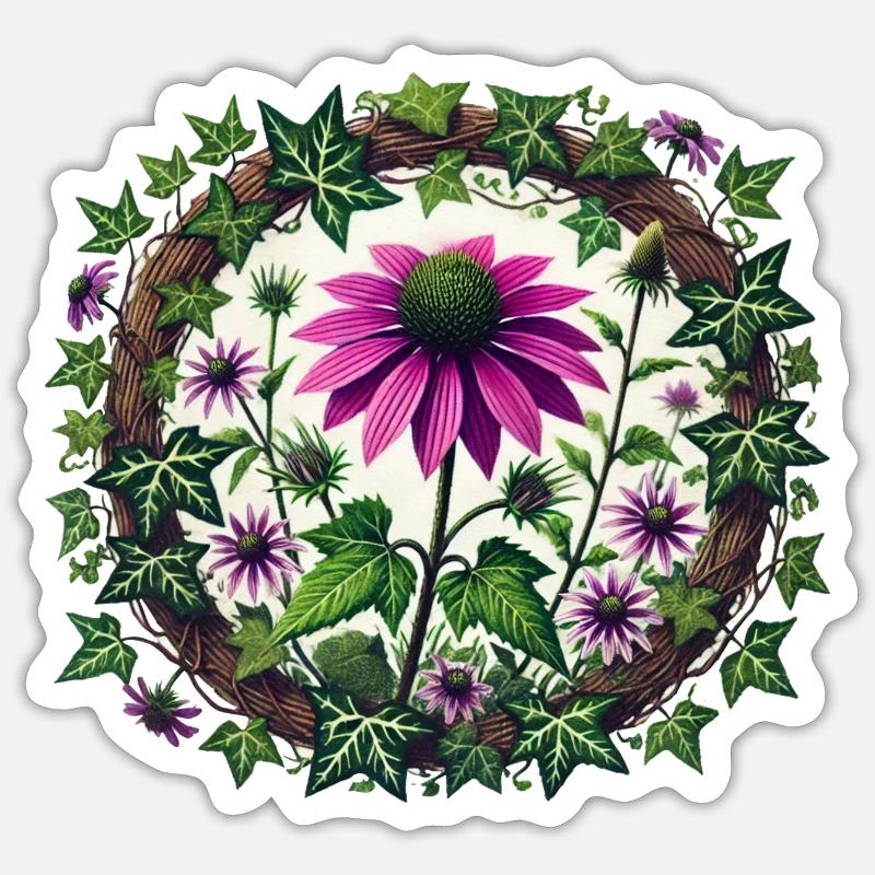 Échinacée pourpre - Sticker taille S (10 x 10 cm) - blanc mat