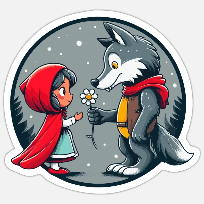 Rotkäppchen Wolf Märchen Kinder Blume Märchenfigur Sticker Größe S (10 x 10 cm)