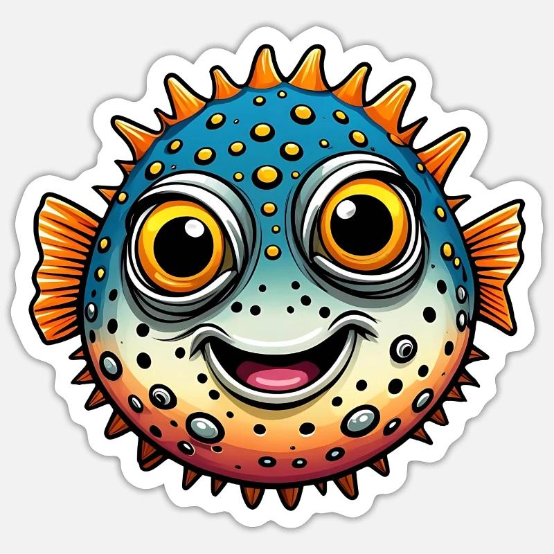 Funny Laughing Puffer Fish Sticker size S (10 x 10 cm)