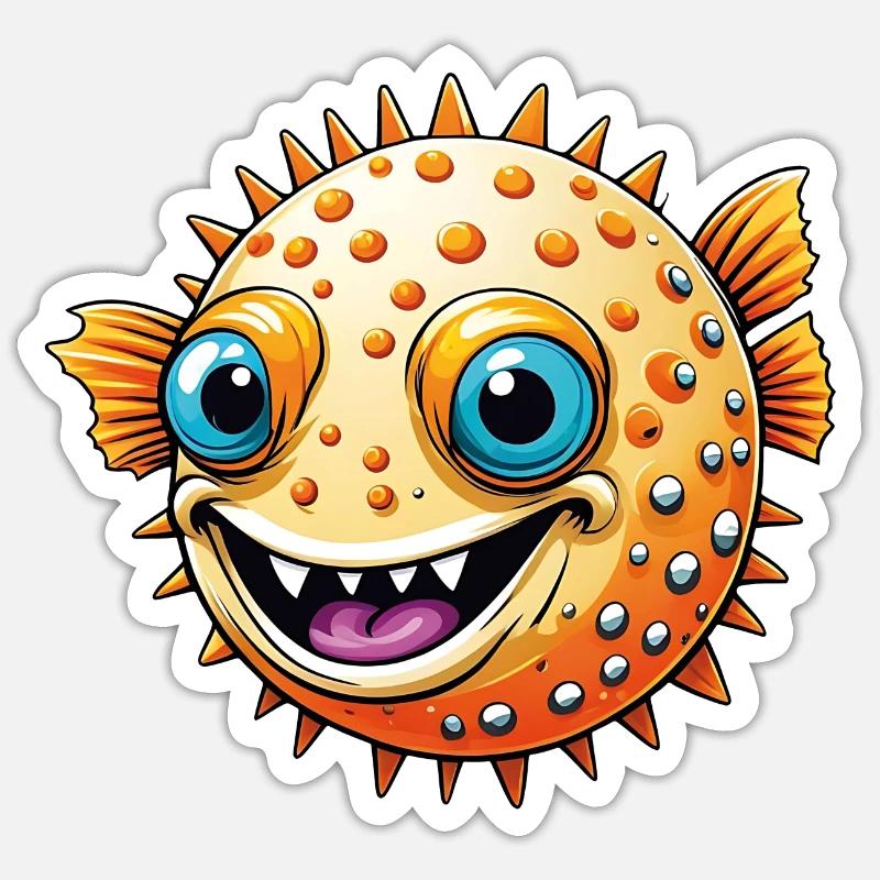 Fröhlicher lachender bunter Kugelfisch - Sticker Größe S (10 x 10 cm) - Mattweiß
