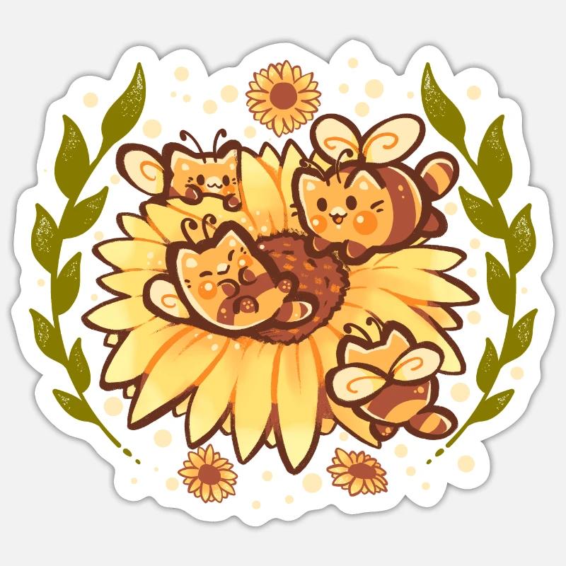Tournesol Chat Abeille - Sticker taille S (10 x 10 cm) - blanc mat