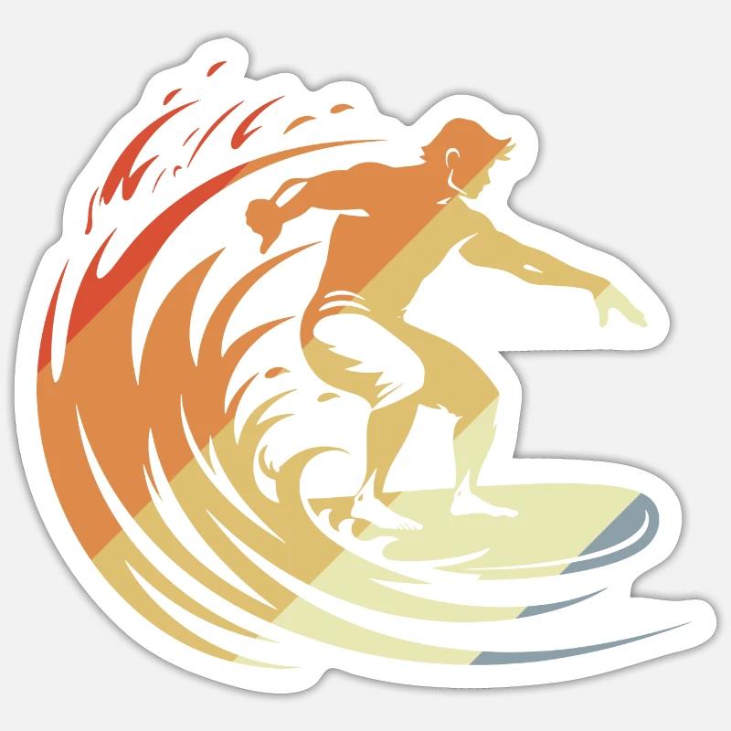 Surfeur rétro - Sticker taille S (10 x 10 cm) - blanc mat