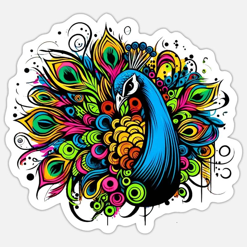 Pfau - Sticker Größe S (10 x 10 cm) - Mattweiß