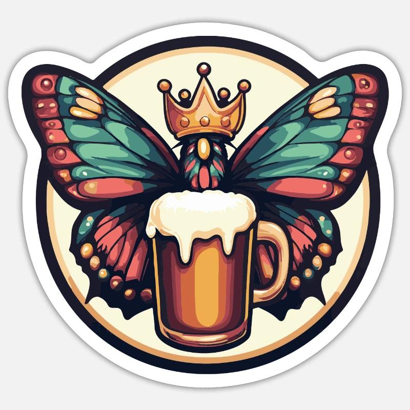 Schmetterling Bier Comic - Sticker Größe S (10 x 10 cm) - Mattweiß