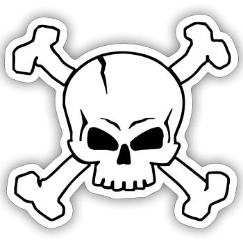 CROSSED SKULL - 2C (W) - Sticker size S (10 x 10 cm) - white matte - Front