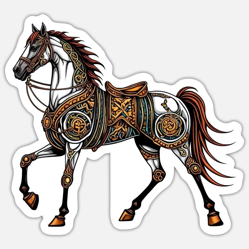 Steampunk-Pferd - Sticker Größe S (10 x 10 cm) - Mattweiß