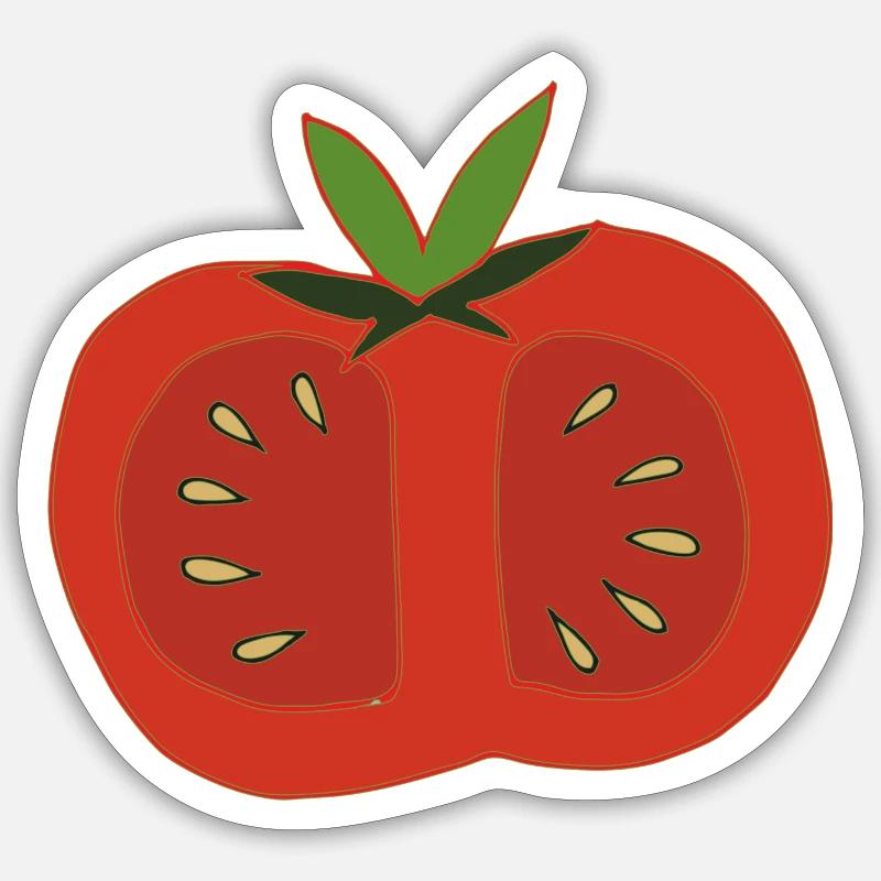 Tomate rouge coupée en deux - Sticker taille S (10 x 10 cm) - blanc mat