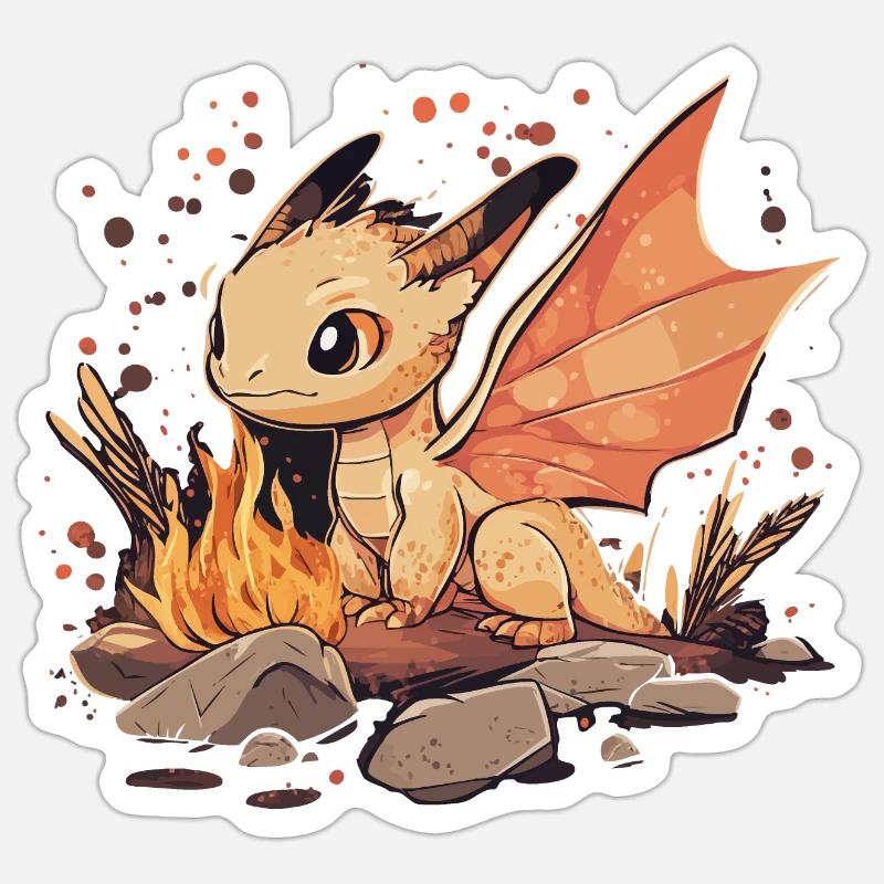 Comic Dragon with Fire Sticker size S (10 x 10 cm)