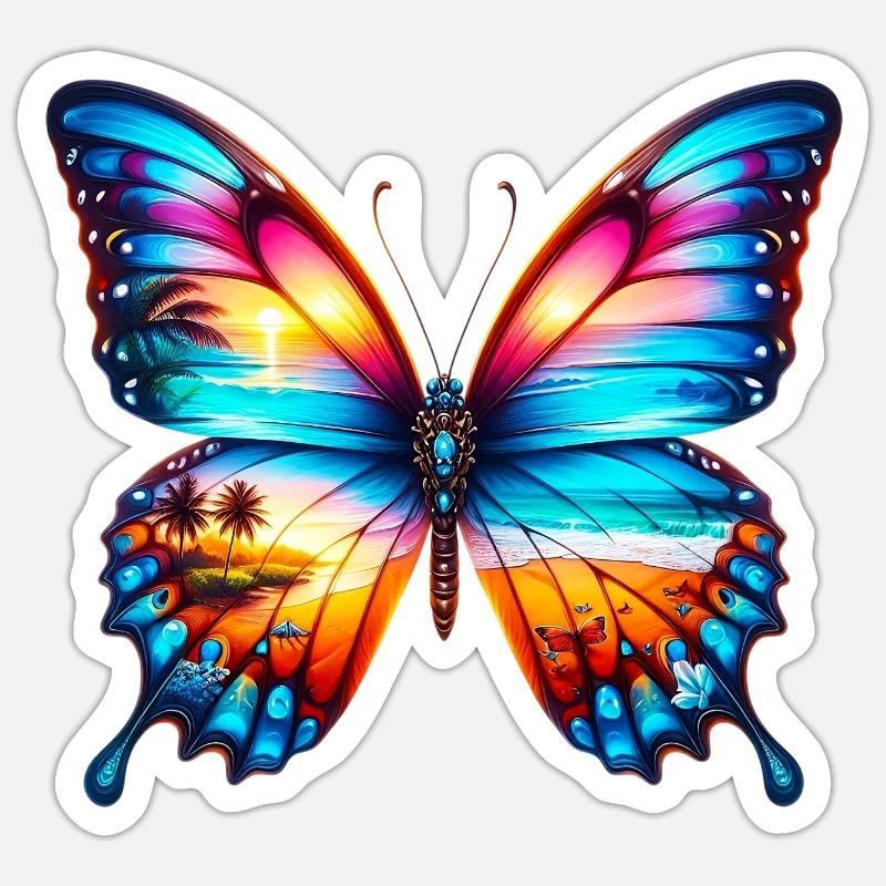 Papillon - Sticker taille S (10 x 10 cm) - blanc mat