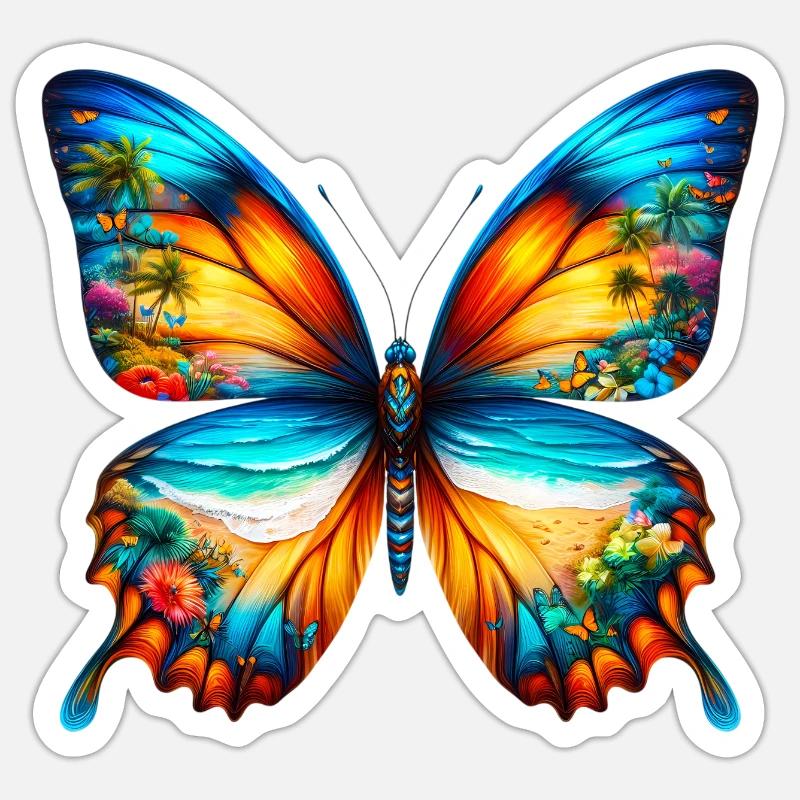 Papillon - Sticker taille S (10 x 10 cm) - blanc mat