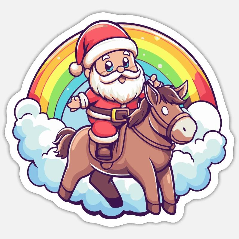 Âne Père Noël Arc-en-ciel - Sticker taille S (10 x 10 cm) - blanc mat