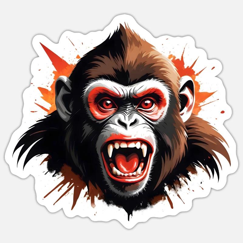 Wild monkey chimpanzee in vivid illustration Sticker size S (10 x 10 cm)