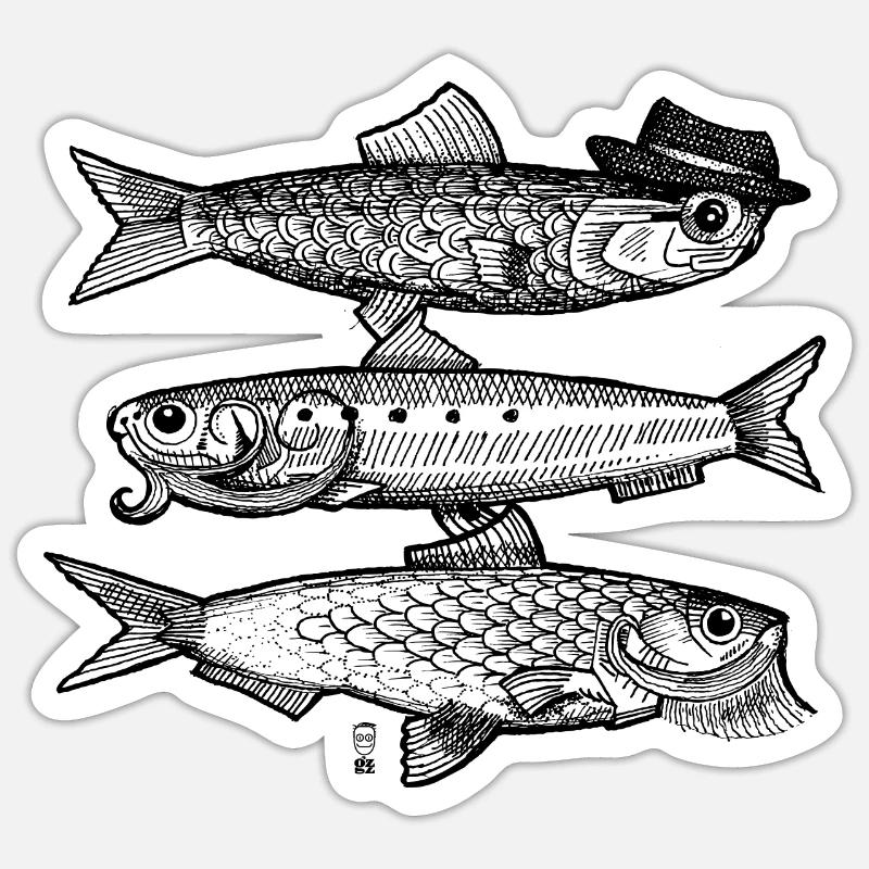 3 Poissons - Sticker taille S (10 x 10 cm) - blanc mat