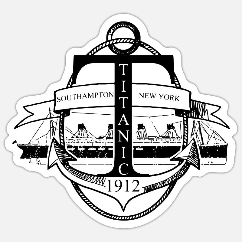 Titanic Anker und Boot - Sticker Größe S (10 x 10 cm) - Mattweiß