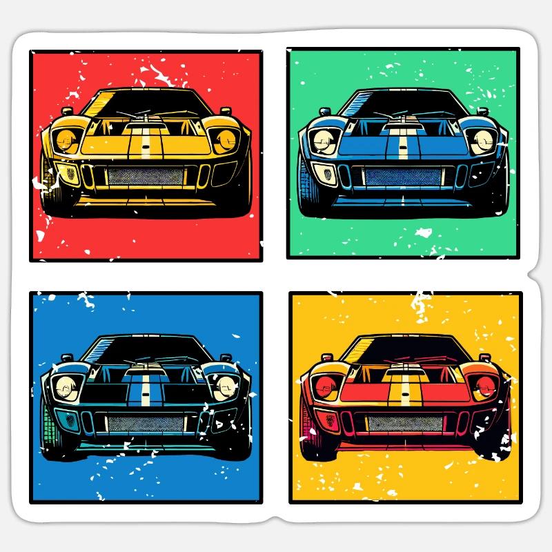Voitures rétro - Sticker taille S (10 x 10 cm) - blanc mat