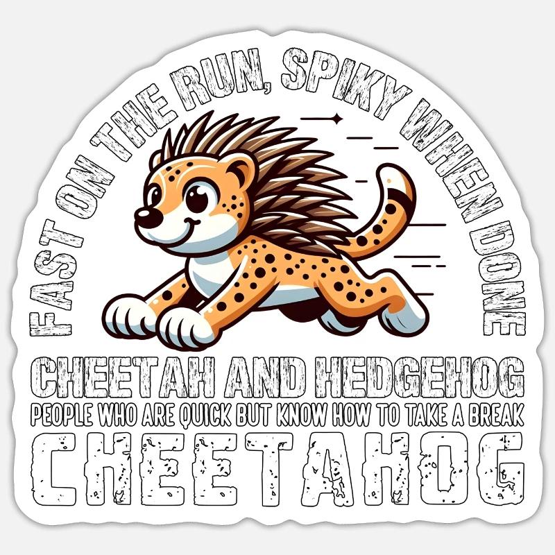 RAPIDE À LA COURSE, HÉRISSÉ UNE FOIS CUIT - CHEETA HEDGEHOG - Sticker taille S (10 x 10 cm) - blanc mat