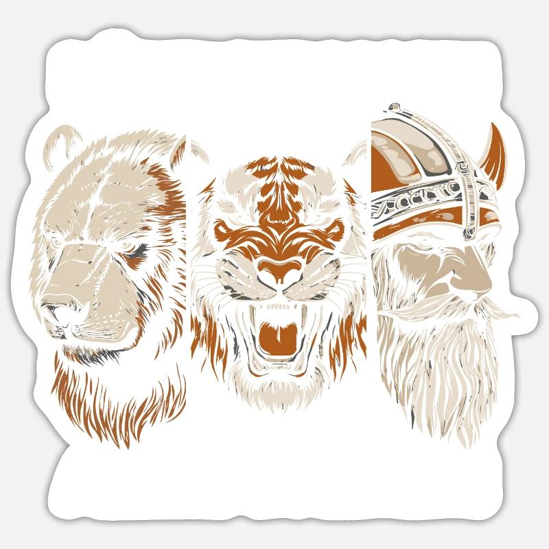 Bärtigermann Bär Tiger Wikinger Starker Mann Bart - Sticker Größe S (10 x 10 cm) - Mattweiß