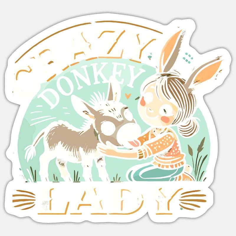 Verrückte Eseldame - Sticker Größe S (10 x 10 cm) - Mattweiß