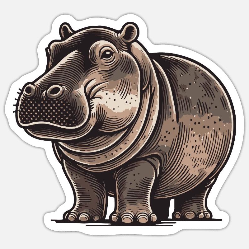 Nilpferd - Sticker Größe S (10 x 10 cm) - Mattweiß