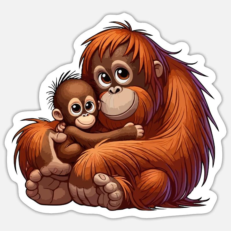 Orang-Utan-Mutter mit Kind Sticker Größe S (10 x 10 cm)
