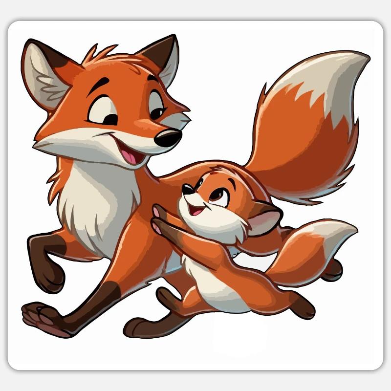 Fuchs mit herumtollendem Kind Sticker Größe S (10 x 10 cm)