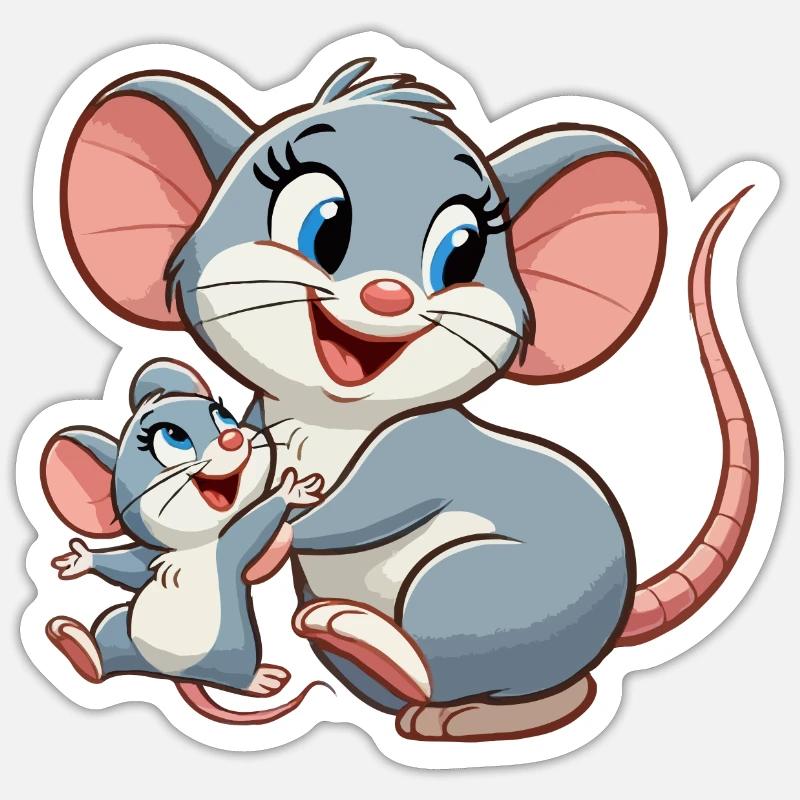 Mäusemutter mit herumtollendem Kind - Sticker Größe S (10 x 10 cm) - Mattweiß
