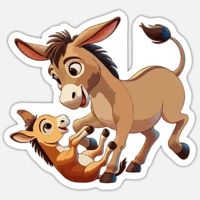 Eselmutter tollt mit Kind braun Sticker Größe S (10 x 10 cm)