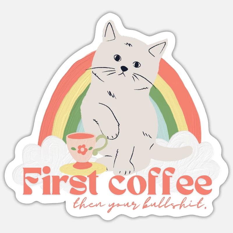 Cat Coffee 2 - Sticker size S (10 x 10 cm) - white matte