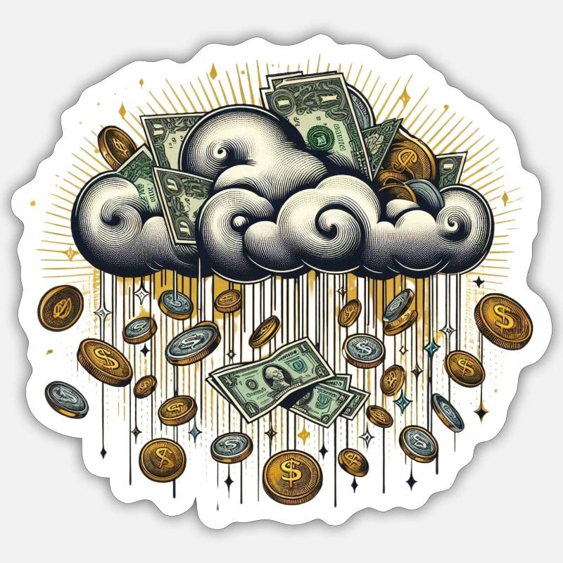 Pluie d’argent ☁️💸💸 - Sticker taille S (10 x 10 cm) - blanc mat