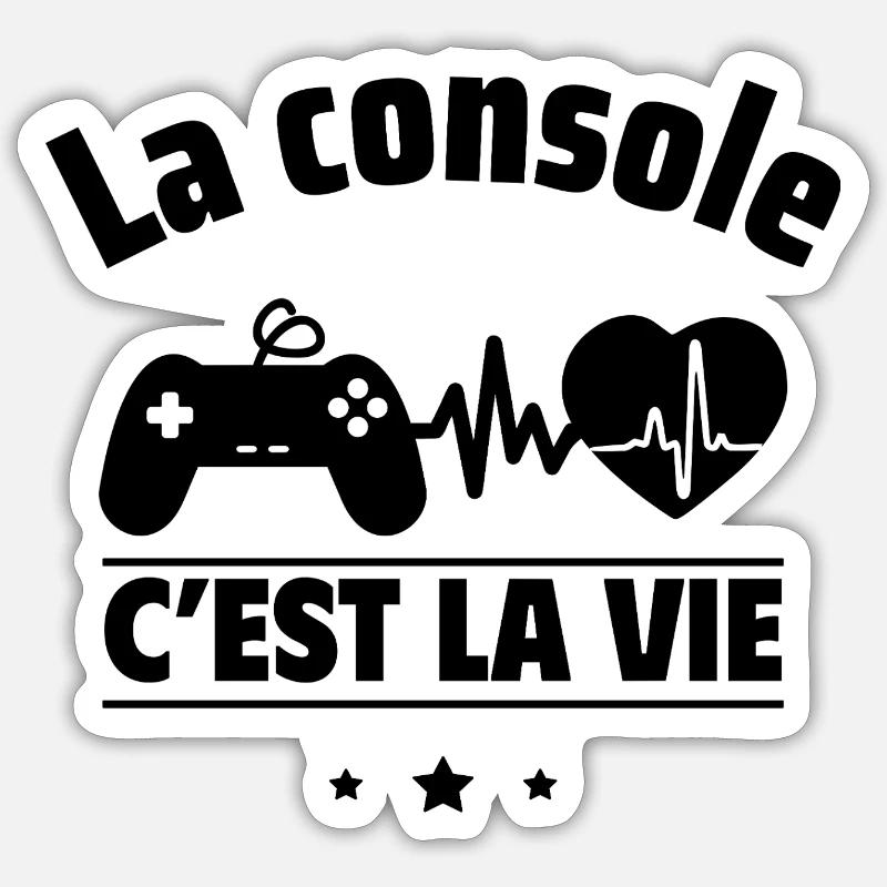 La console, c'est la vie,Geek,Gamer,Gaming - Sticker taille S (10 x 10 cm) - blanc mat