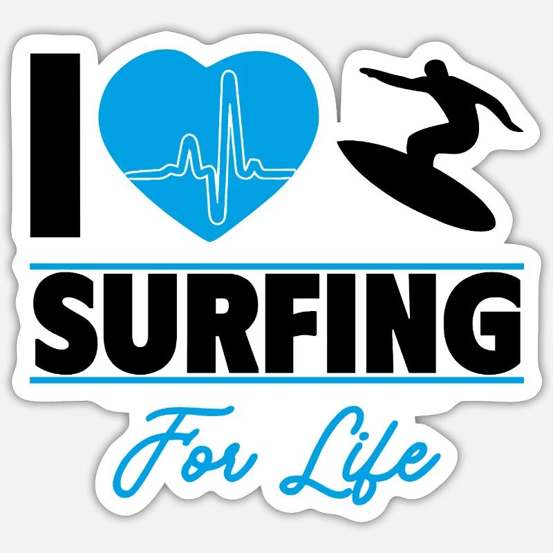 J’aime surfer pour la vie - Sticker taille S (10 x 10 cm) - blanc mat