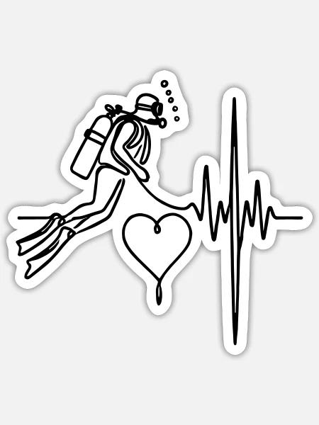 Tauchen im Herz - Sticker Größe S (10 x 10 cm) - Mattweiß
