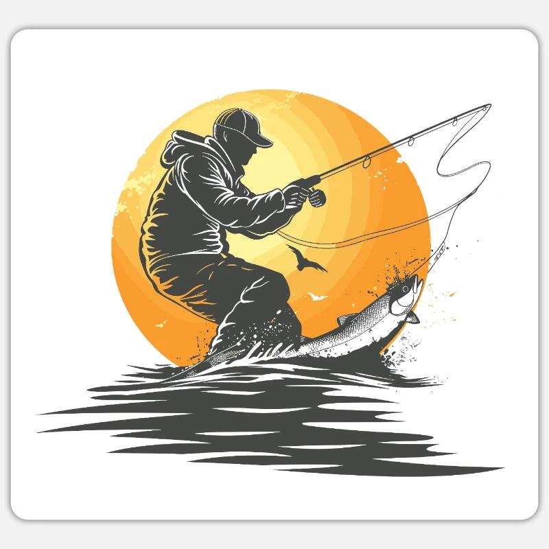 Pêche - Sticker taille S (10 x 10 cm) - blanc mat