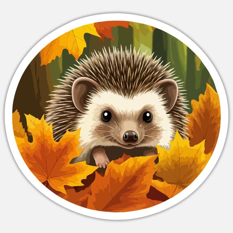 Hérisson entre les feuilles - Sticker taille S (10 x 10 cm) - blanc mat