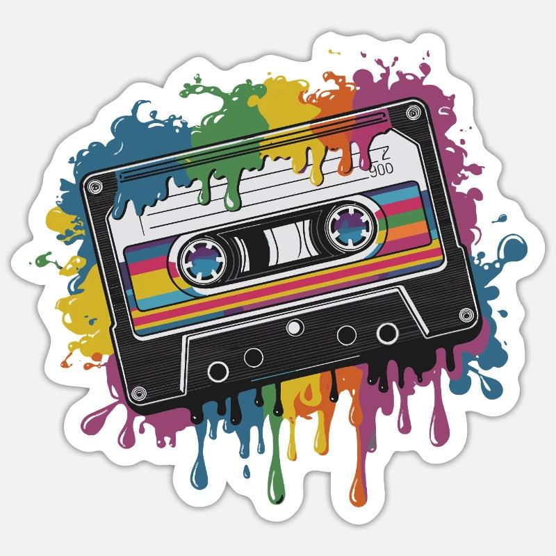 80s Retro Cassette Splash Classic Cassette Tape - Sticker Größe S (10 x 10 cm) - Mattweiß