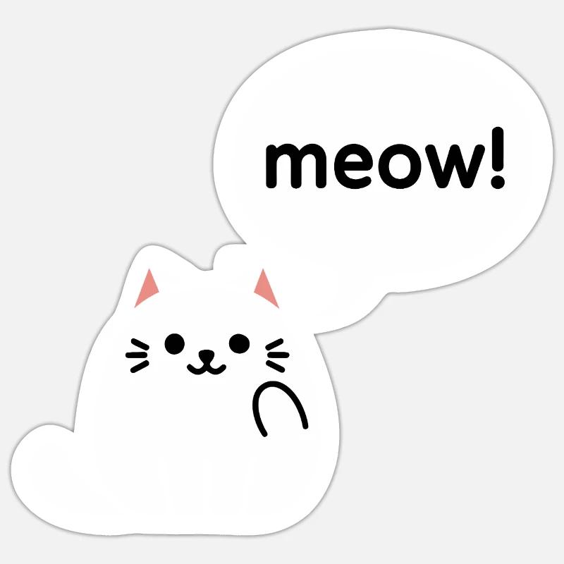 Miaou! - Chat Kawaii mignon - Sticker taille S (10 x 10 cm) - blanc mat